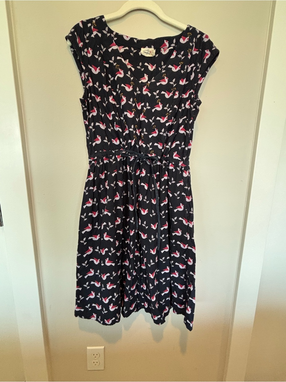 Mata Traders Navy Dress with Pink & White Bird Print
